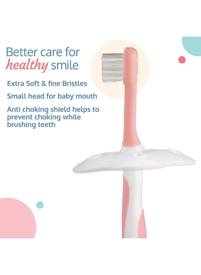 Luvlap Baby Training Toothbrush Set With Anti Choking Shield, Teeth Tongue Cleaner, Baby Oral Hygiene, 3 Pcs, (White/Pink) - Image 2