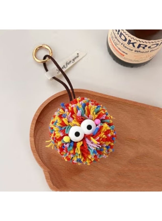 KAIRAY Adorable little coal ball plush keychain pendant for girls, cute little doll (colorful - pom-pom doll pendant) & Adorable little coal ball plush keychain pendant for girls, cute little doll (green - pom-pom doll pendant) Bundle - Image 2