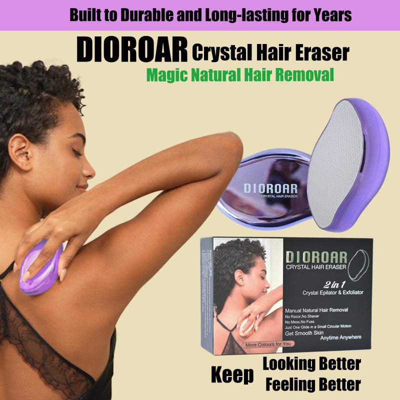 DIOROAR Crystal Hair Eraser,Upgrade Crystal Hair Remover,Physical Nano Glass Hair Removal Device,Painless Epilator and Exfoliator Without Shaver for Quick Soft Silky Skin(Violet) - Image 2
