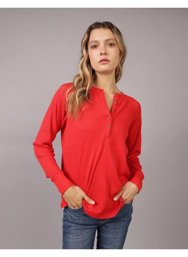 American Eagle AE Long-Sleeve Plush Henley T-Shirt - Image 1