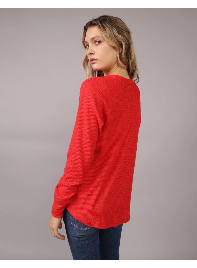 American Eagle AE Long-Sleeve Plush Henley T-Shirt - Image 4