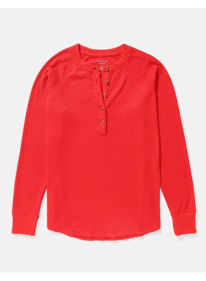 American Eagle AE Long-Sleeve Plush Henley T-Shirt - Image 3