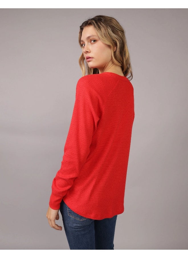 American Eagle - AE Long-Sleeve Plush Henley T-Shirt - Image 1