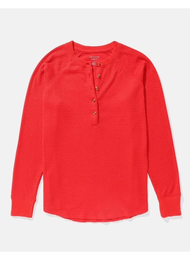 American Eagle - AE Long-Sleeve Plush Henley T-Shirt - Image 1