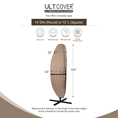 ULTCOVER Patio Parasol 600D Waterproof Outdoor Offset Banana Style Umbrella Cover - Fits Cantilever Offset Umbrella 12-14 Feet - Image 3
