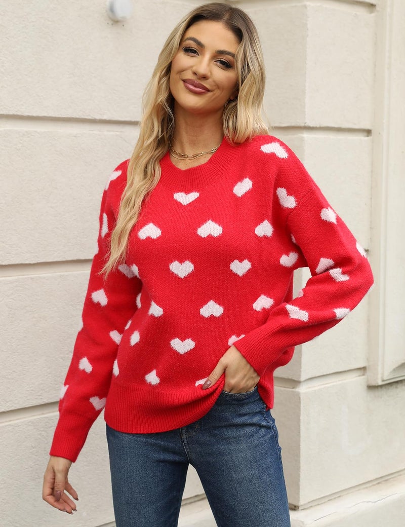 Gihuo Heart Sweater for Women Cute Kawaii Casual Crewneck Long Sleeve Knitted Pullover Sweaters(Red-M) - Image 2