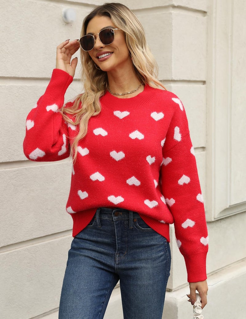 Gihuo Heart Sweater for Women Cute Kawaii Casual Crewneck Long Sleeve Knitted Pullover Sweaters(Red-M) - Image 4