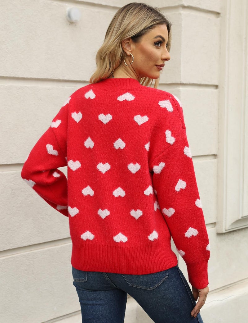 Gihuo Heart Sweater for Women Cute Kawaii Casual Crewneck Long Sleeve Knitted Pullover Sweaters(Red-M) - Image 3