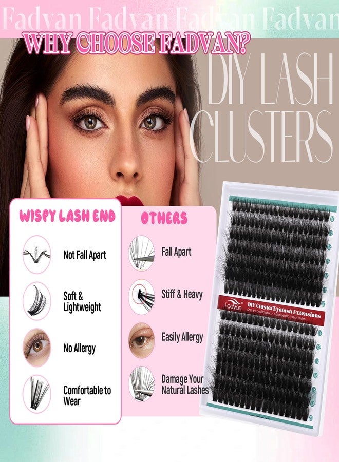 FADVAN 280Pcs Wispy Lash Clusters 60+80D Mixed Individual Eyelash Clusters 3D Effect D-Curly Cluster Eyelash Extensions, Fluffy Lash Clusters Soft & Strong Thin Band DIY at Home - Image 4