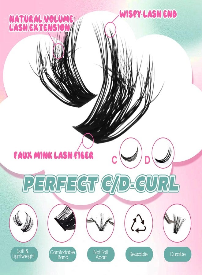 FADVAN 280Pcs Wispy Lash Clusters 60+80D Mixed Individual Eyelash Clusters 3D Effect D-Curly Cluster Eyelash Extensions, Fluffy Lash Clusters Soft & Strong Thin Band DIY at Home - Image 2