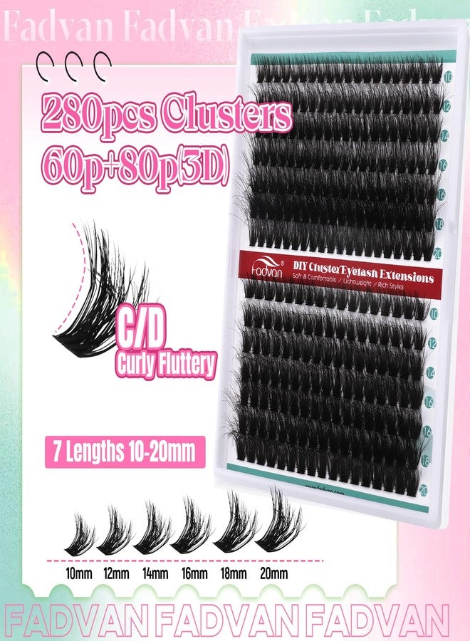 FADVAN 280Pcs Wispy Lash Clusters 60+80D Mixed Individual Eyelash Clusters 3D Effect D-Curly Cluster Eyelash Extensions, Fluffy Lash Clusters Soft & Strong Thin Band DIY at Home - Image 3