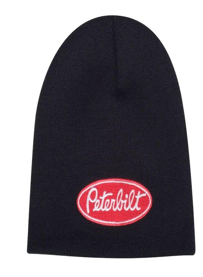 PETERBILT Black Knit Skull Beanie, Embroidered Oval Logo, Acrylic