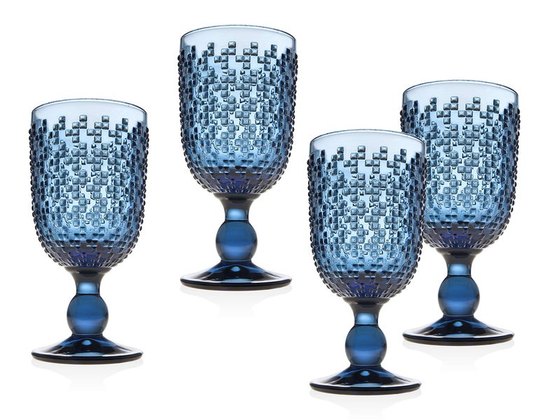 Godinger Goblet Glasses Beverage Glass Cup Wine Glasses Stem Glass Alba  Blue  8oz Set of 4