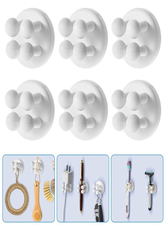 cobee 6 Pcs Silicone Toothbrush Holders, Self Adhesive Razor Holder for Shower Waterproof Multi-Function Hook Silicone Wall Mounted Hook for Hanging Key Plug Holder for Kitchen Bathroom Home Office - Image 1