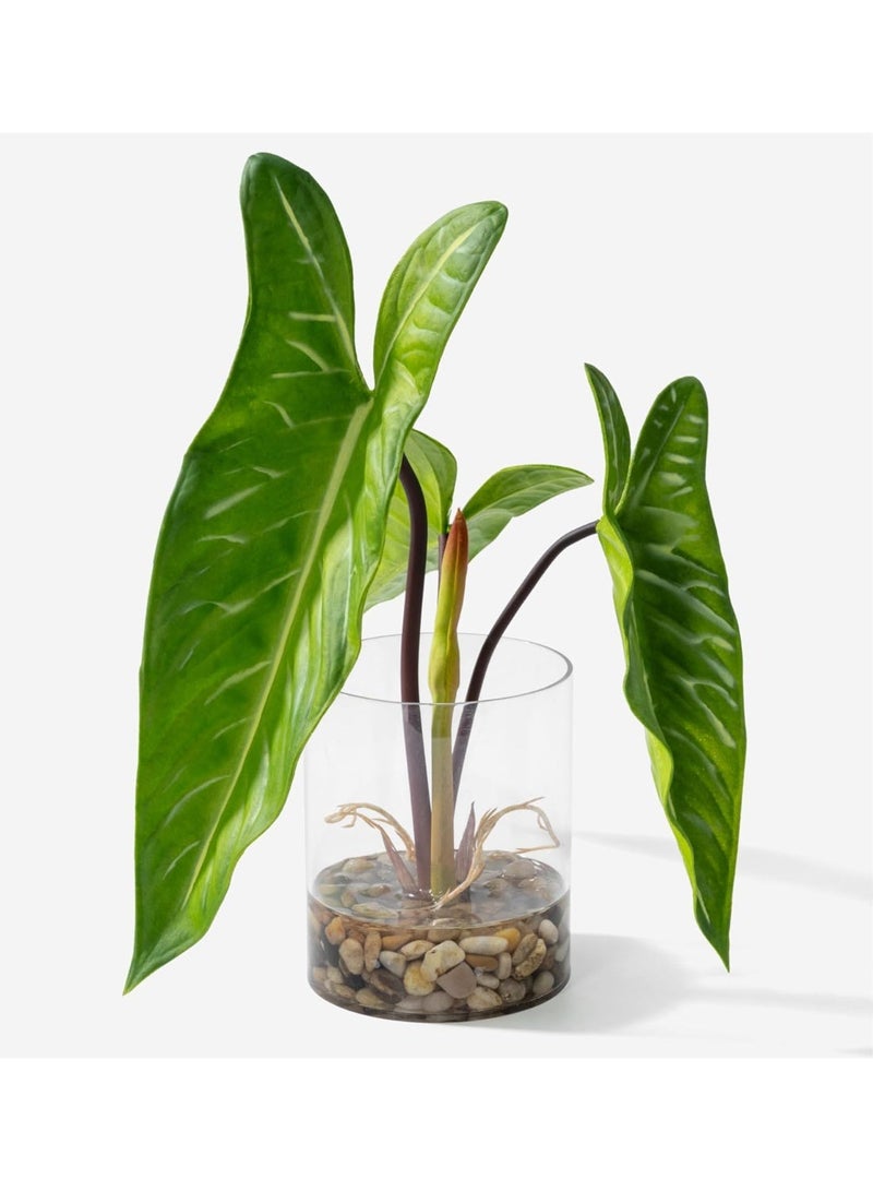 Realistic Artificial Tropical Plant with Narrow Arrowhead Leaves in Clear Pot, 13" Tall, Indoor & Outdoor Decor - Image 1