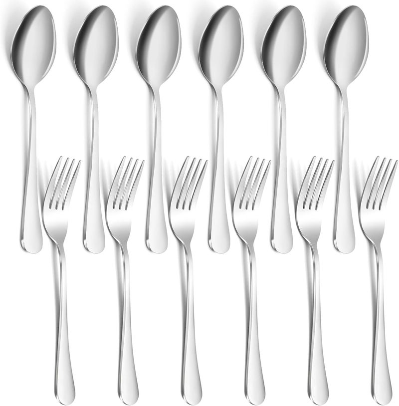 ITITT 12 Pieces Spoons and Forks Set,Food Grade Stainless Steel Flatware Cutlery Set,6 Forks(6.8 inch) and 6 Spoons(6.6inch) Silverware Set for Home,Kitchen,Restaurant-Mirror Polished & Dishwasher Safe - Image 1
