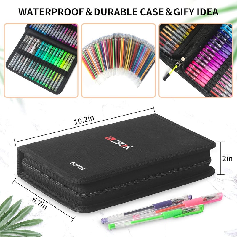 ZSCM QUALITY DECIDES THE FUTURE 120 Pack Glitter Gel Pens Set, ZSCM 60 Colors Pens Include 48 Glitter Pens, 12Classic Pen With 60 Matching Color Refills, Canvas Bag For Adults Coloring Books Drawing Journaling Scrapbook - Image 3