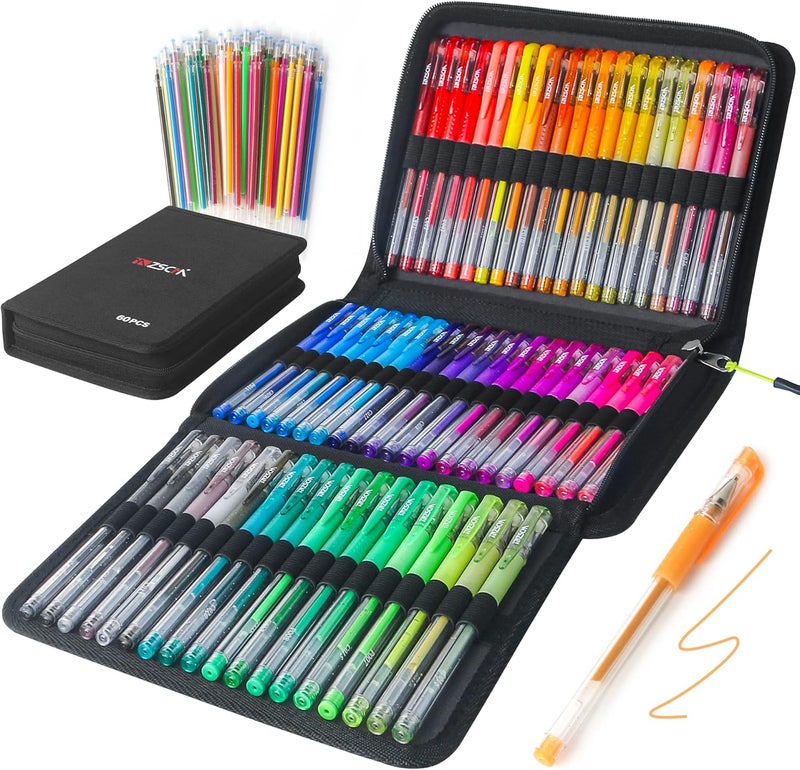 ZSCM QUALITY DECIDES THE FUTURE 120 Pack Glitter Gel Pens Set, ZSCM 60 Colors Pens Include 48 Glitter Pens, 12Classic Pen With 60 Matching Color Refills, Canvas Bag For Adults Coloring Books Drawing Journaling Scrapbook - Image 1