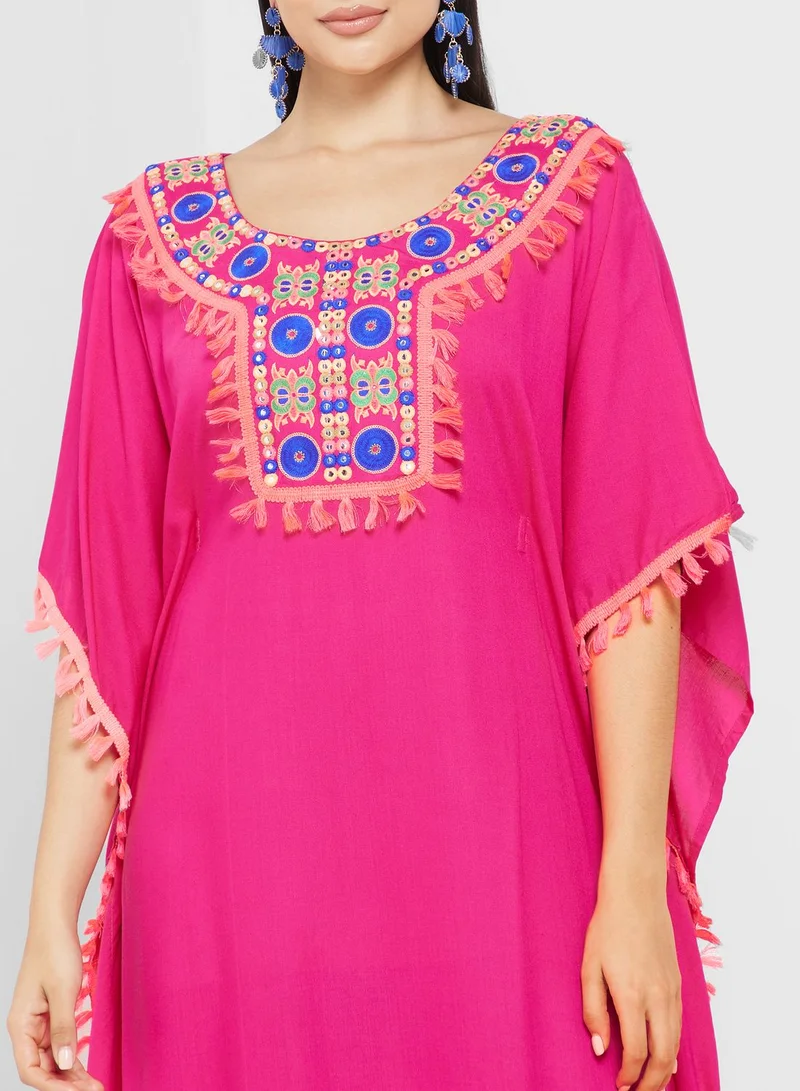 ARABIAN CLOSET Embroidered Flared Sleeve Kaftan