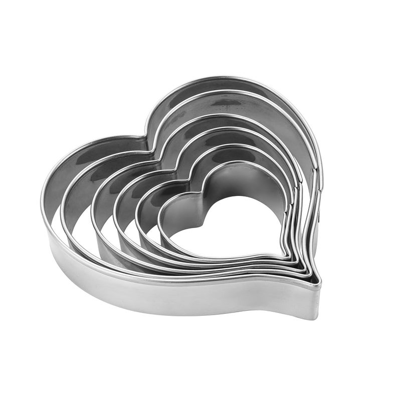 Mr Cookie Heart Cookie Cutters Set of 6, Stainless Steel Sandwiches Cutters Biscuit Molds for Kids,Sturdy Cutters for Cookies,Sandwiches,Small to Large Size of, 1.69-3.74 inch Sizes - Image 1
