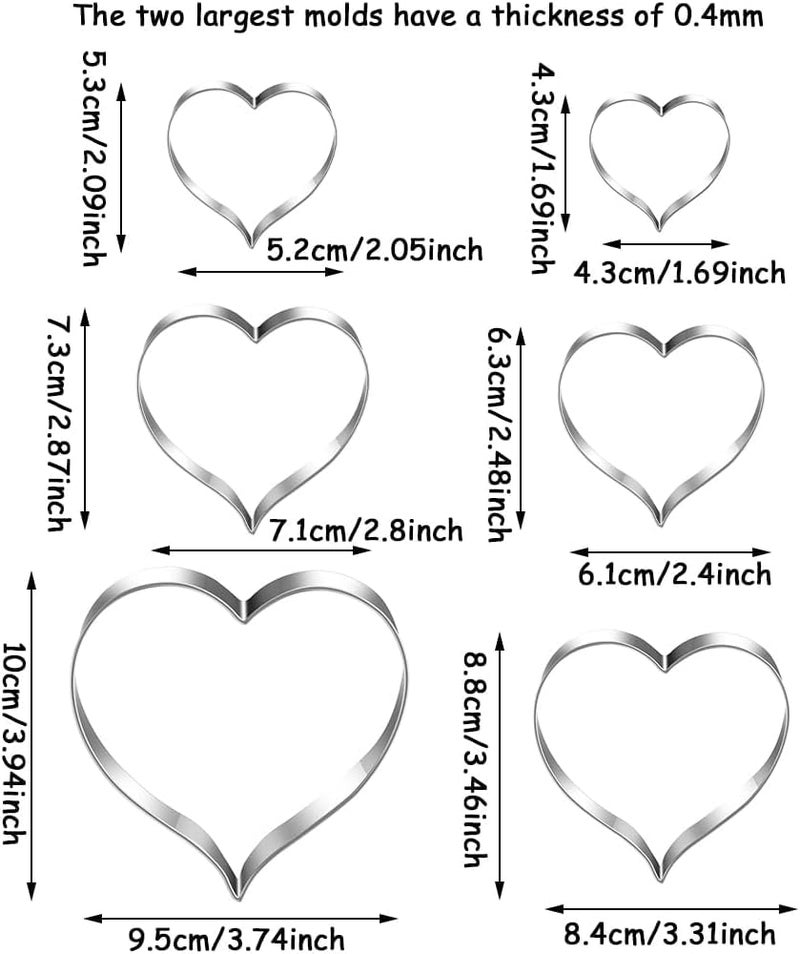 Mr Cookie Heart Cookie Cutters Set of 6, Stainless Steel Sandwiches Cutters Biscuit Molds for Kids,Sturdy Cutters for Cookies,Sandwiches,Small to Large Size of, 1.69-3.74 inch Sizes - Image 4