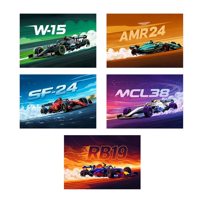 PAPERO F1 Car Wall Posters – Pack of 5 A4 Size Car Prints on 300 GSM Art Sheet for Bedroom, Living Room, or Office Decor - Image 1