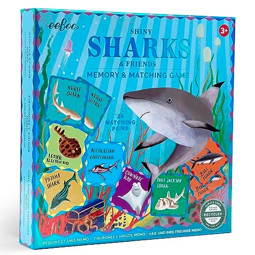 eeBoo Memory Matching Game Shiny Sharks Friends 24 Matching Pairs Educational Preschool Game Kids Ages 3 14 Players - Image 1