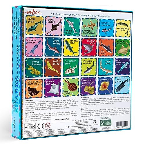 eeBoo Memory Matching Game Shiny Sharks Friends 24 Matching Pairs Educational Preschool Game Kids Ages 3 14 Players - Image 5