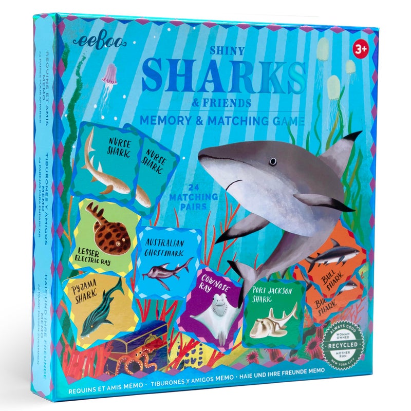 eeBoo Memory Matching Game Shiny Sharks Friends 24 Matching Pairs Educational Preschool Game Kids Ages 3 14 Players - Image 3