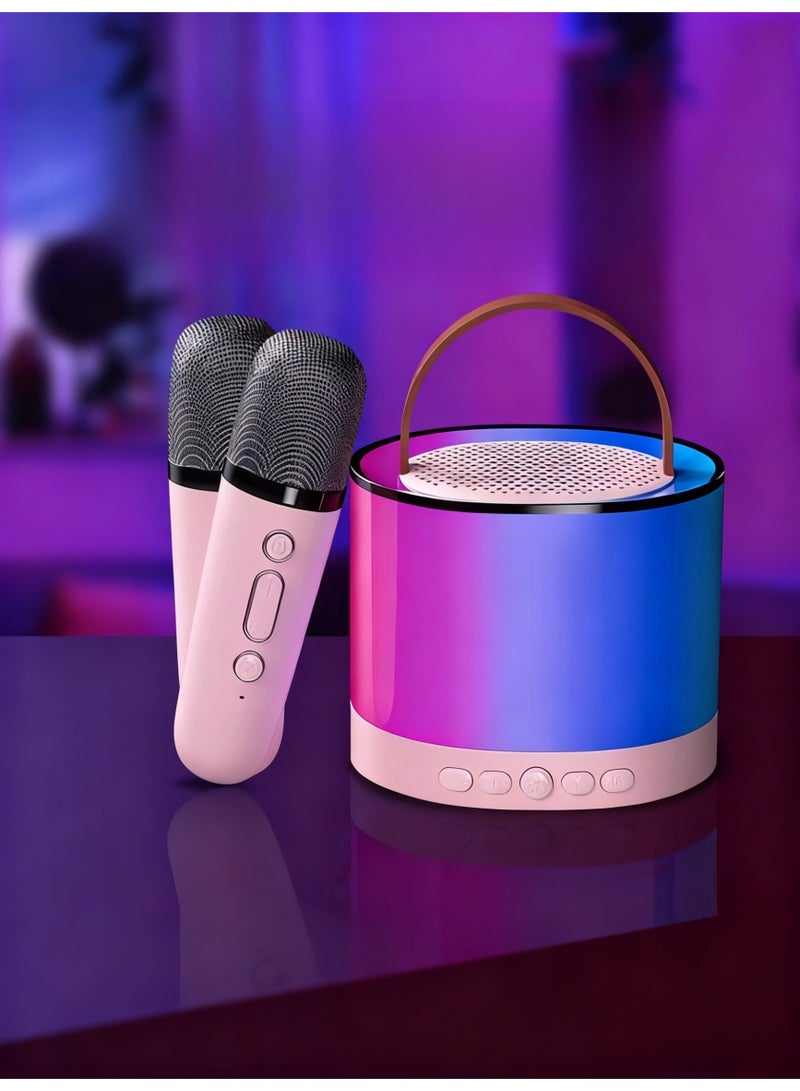مصغرة كاريوكي آلة للأطفال الكبار ، المحمولة بلوتوث كاريوكي المتكلم مع 2 ميكروفونات لاسلكية و أضواء ليد اللون ، الكاريوكي هدايا للفتيات والفتيان عيد ميلاد حزب المنزل / دعم تف / أوكس المدخلات / 5 أصوات سحرية مثيرة للاهتمام (الوردي) - Image 2
