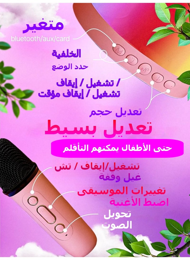 مصغرة كاريوكي آلة للأطفال الكبار ، المحمولة بلوتوث كاريوكي المتكلم مع 2 ميكروفونات لاسلكية و أضواء ليد اللون ، الكاريوكي هدايا للفتيات والفتيان عيد ميلاد حزب المنزل / دعم تف / أوكس المدخلات / 5 أصوات سحرية مثيرة للاهتمام (الوردي) - Image 4