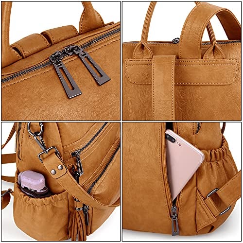 UTO Women Backpack Purse Leather Vegan Ladies Fashion Designer Rucksack Convertible Travel Shoulder Bag with Tassel - Image 5