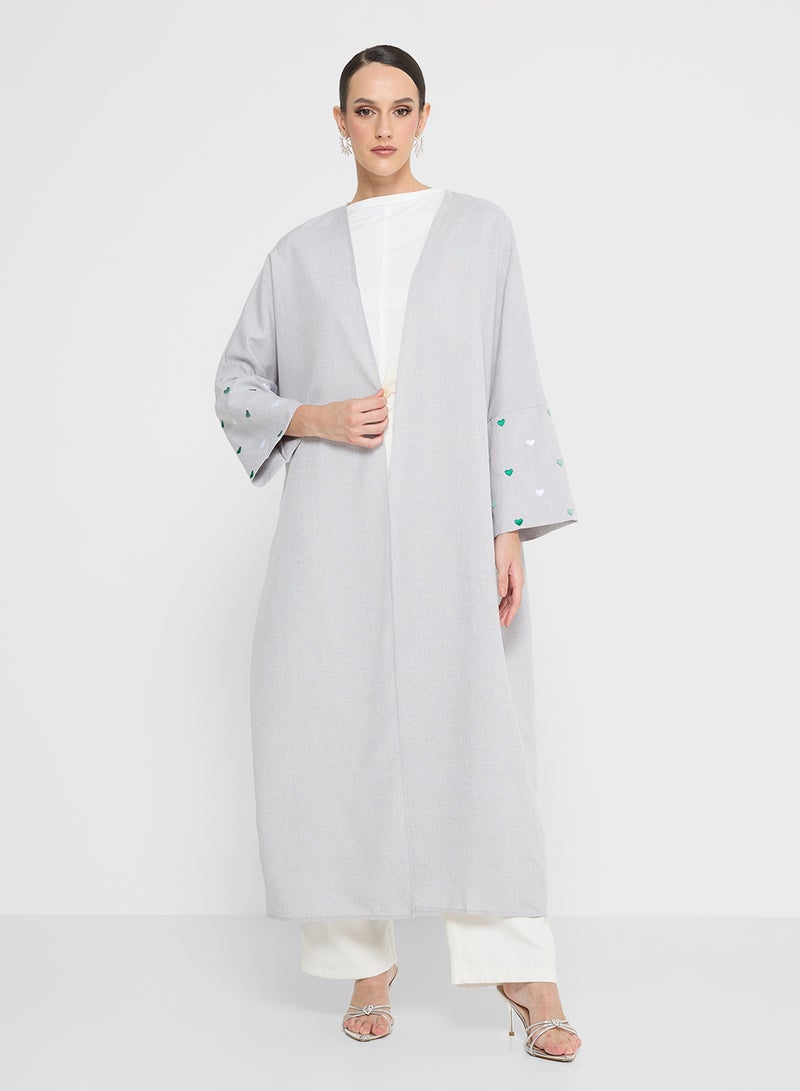 Khizana Abaya With Heart Print Sleeves - Image 1