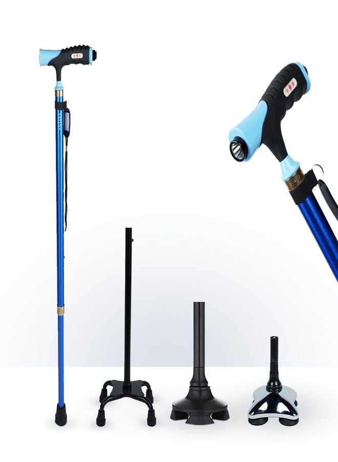 AGEasy عصا المشي Antara AGEasy (Max Group) Lumina مع ارتفاع قابل للتعديل ومصباح LED مدمج | دعامة مشي خفيفة الوزن للرجال والنساء وكبار السن (أزرق) (قاعدة متعددة) - Image 1