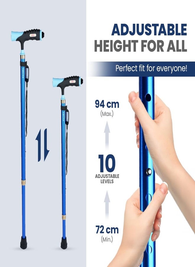 AGEasy عصا المشي Antara AGEasy (Max Group) Lumina مع ارتفاع قابل للتعديل ومصباح LED مدمج | دعامة مشي خفيفة الوزن للرجال والنساء وكبار السن (أزرق) (قاعدة متعددة) - Image 3