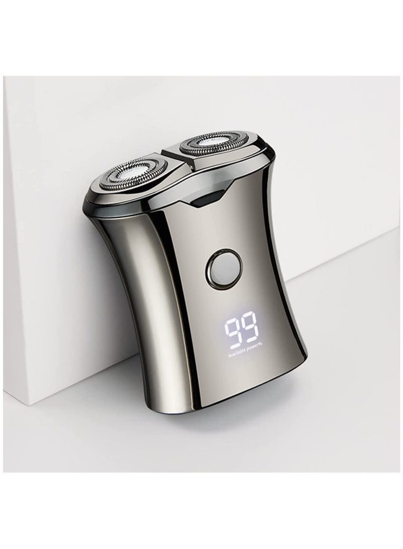Electric Mini Travel Shaver for Men - Pocket Size Washable Electronic Razor - Mens Rechargeable Portable Cordless Shaving Face Beard - Wet & Dry Rotary Electrical Shave (Silver) - Image 1