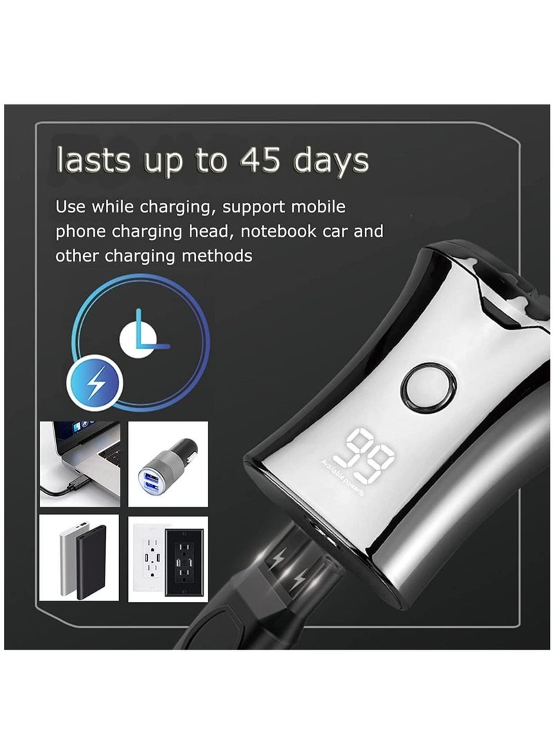 Electric Mini Travel Shaver for Men - Pocket Size Washable Electronic Razor - Mens Rechargeable Portable Cordless Shaving Face Beard - Wet & Dry Rotary Electrical Shave (Silver) - Image 2