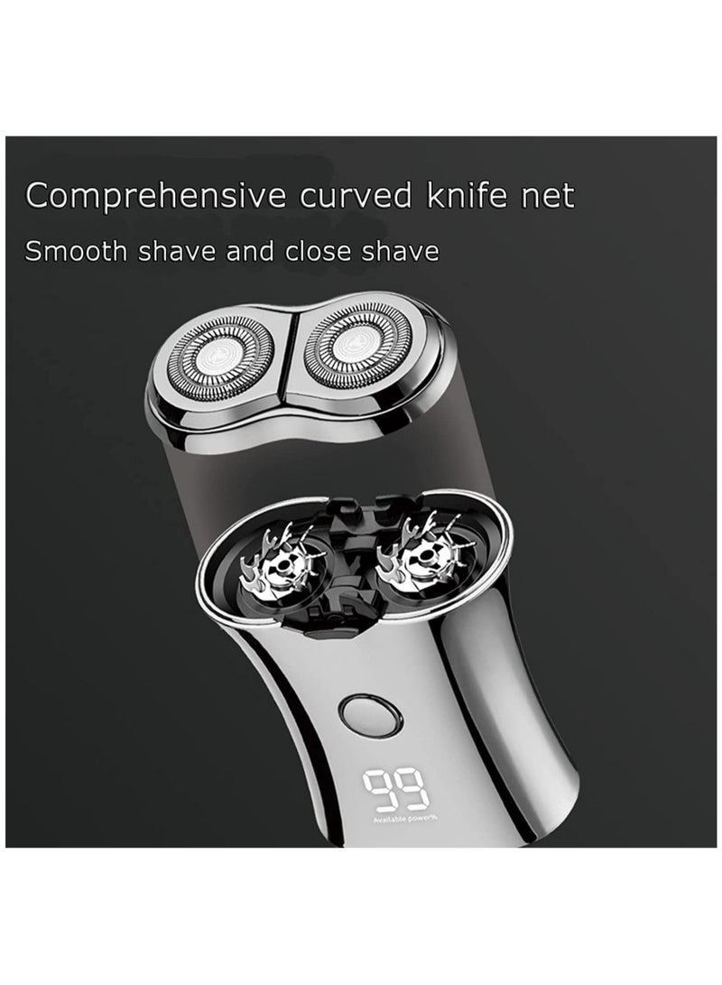 Electric Mini Travel Shaver for Men - Pocket Size Washable Electronic Razor - Mens Rechargeable Portable Cordless Shaving Face Beard - Wet & Dry Rotary Electrical Shave (Silver) - Image 3