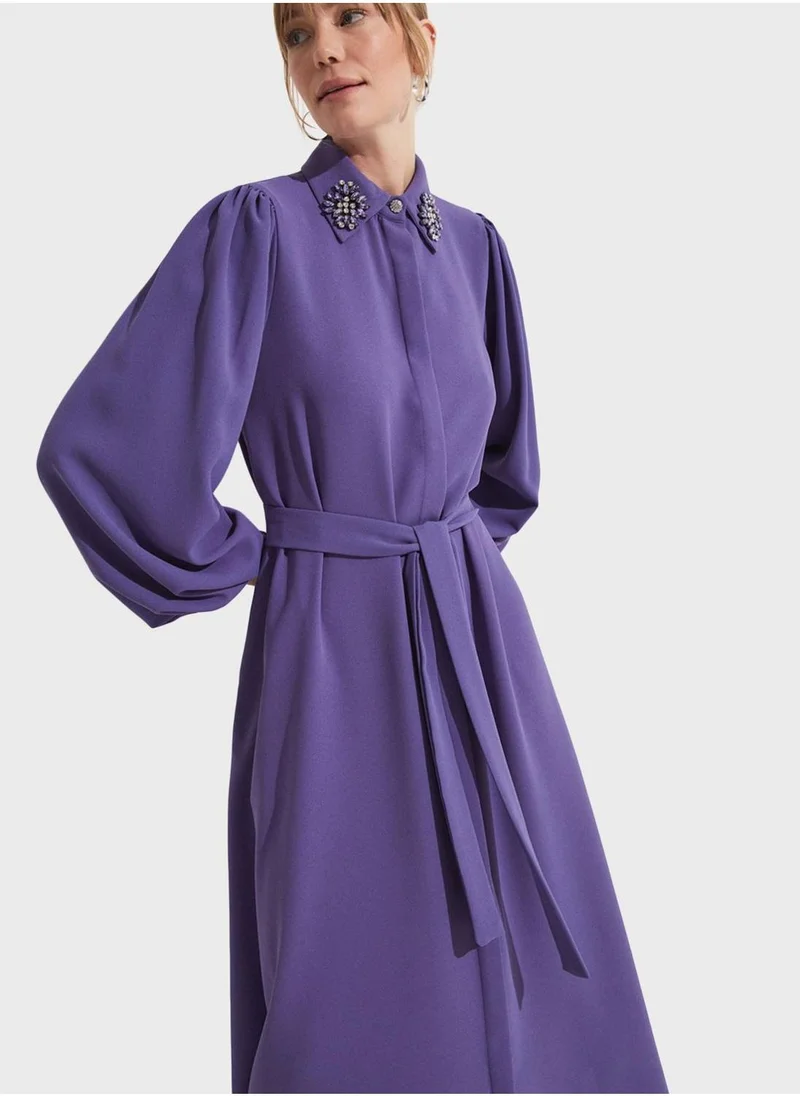 JUNE Collared Belted Dress