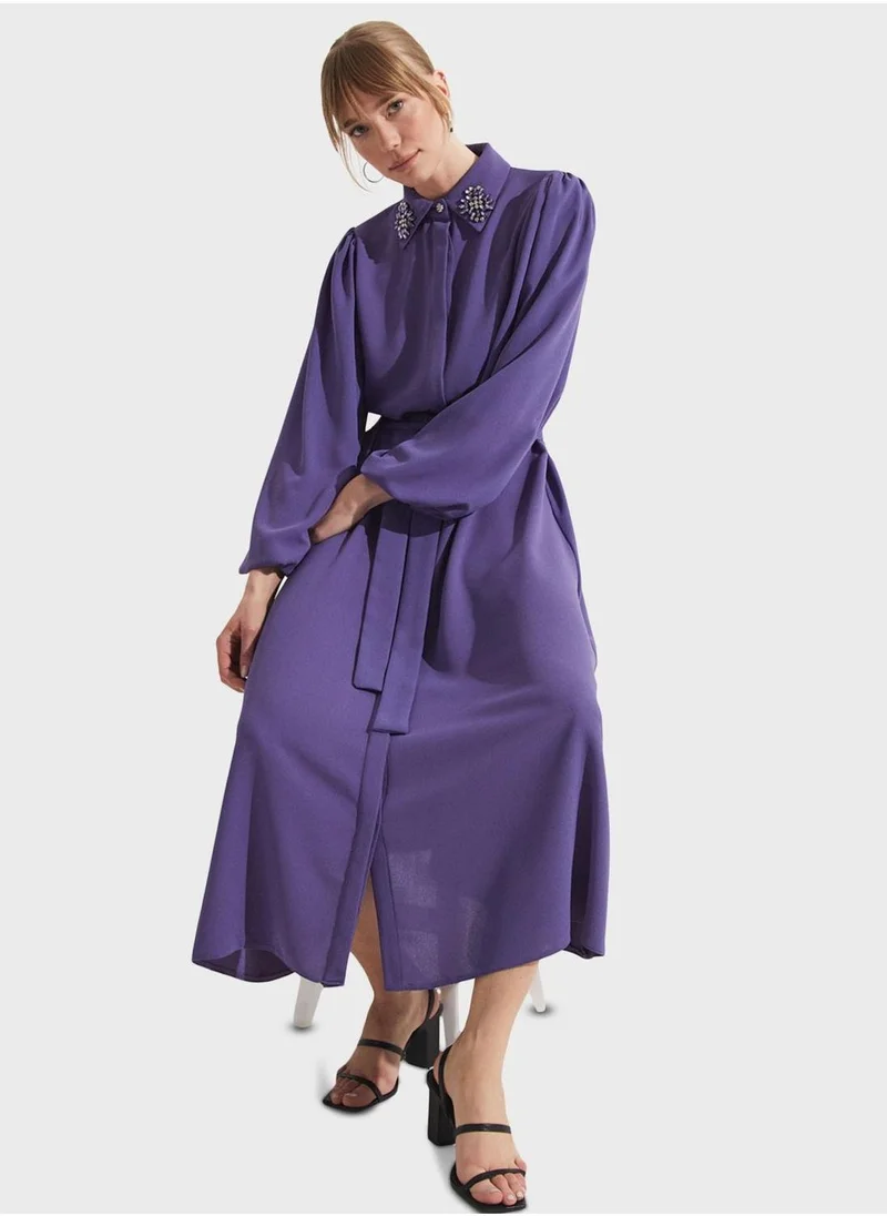 JUNE Collared Belted Dress
