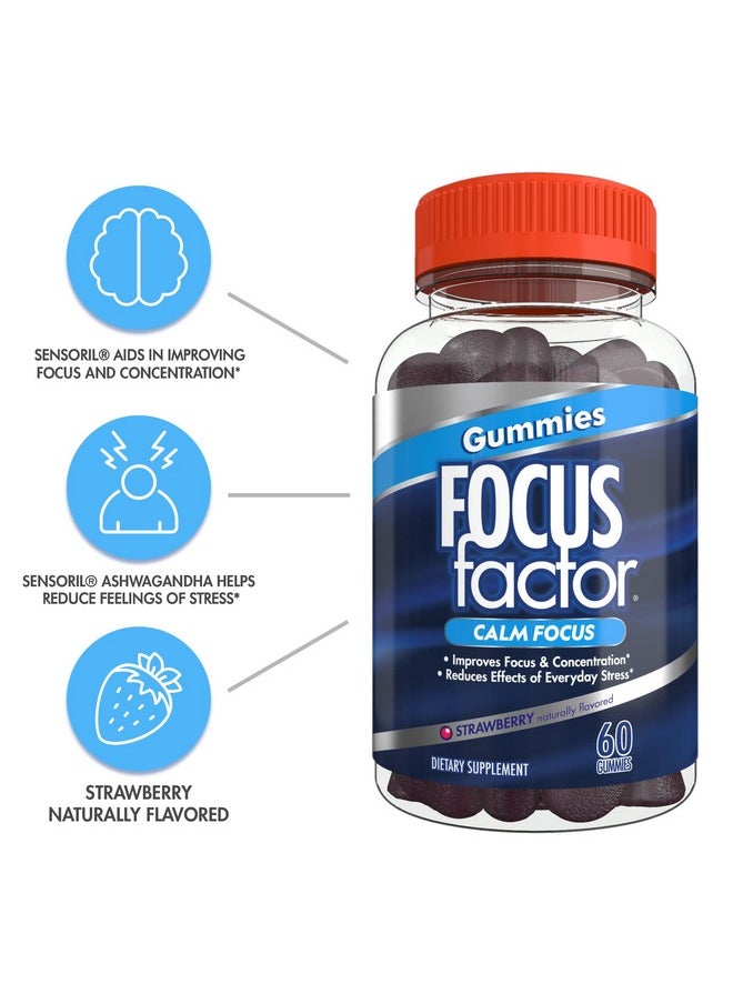Focus Factor - Calm Focus Nootropic Gummies (60 Count) Calm Gummies With Clinically Studied Sensoril Ashwagandha Lemon Balm Extract & Ltheanine For Stress Support Focus And Concentration - Image 1