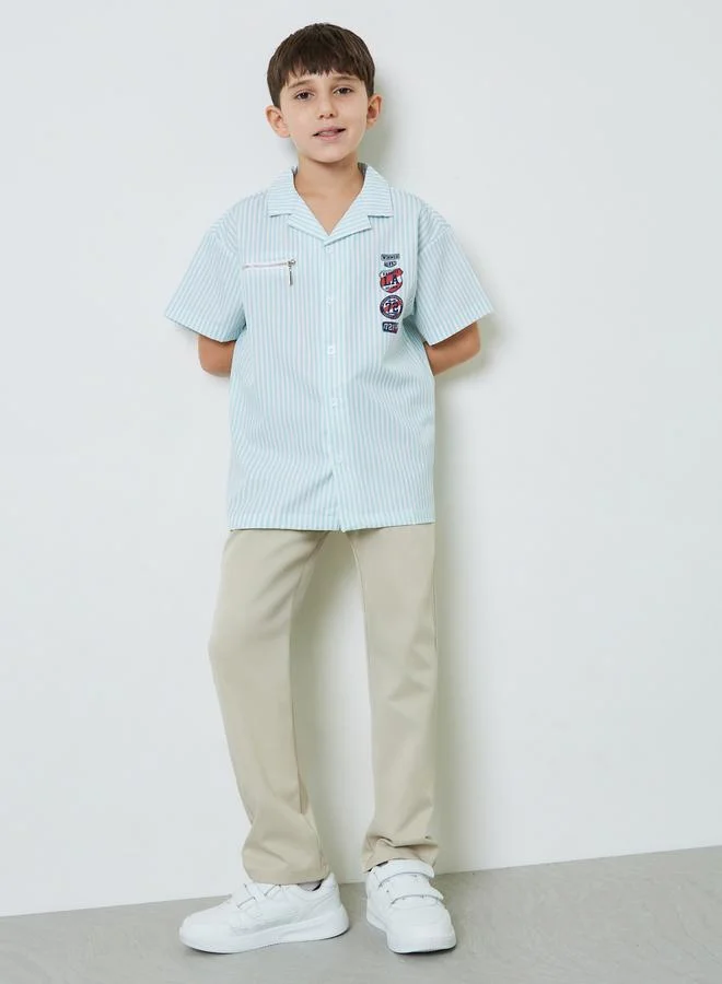 Styli Teen Boys Striped Short Sleeves Zip Detailed Shirt