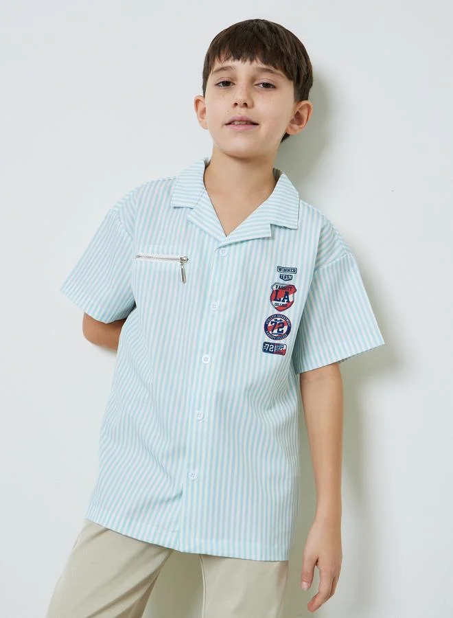 Styli Teen Boys Striped Short Sleeves Zip Detailed Shirt