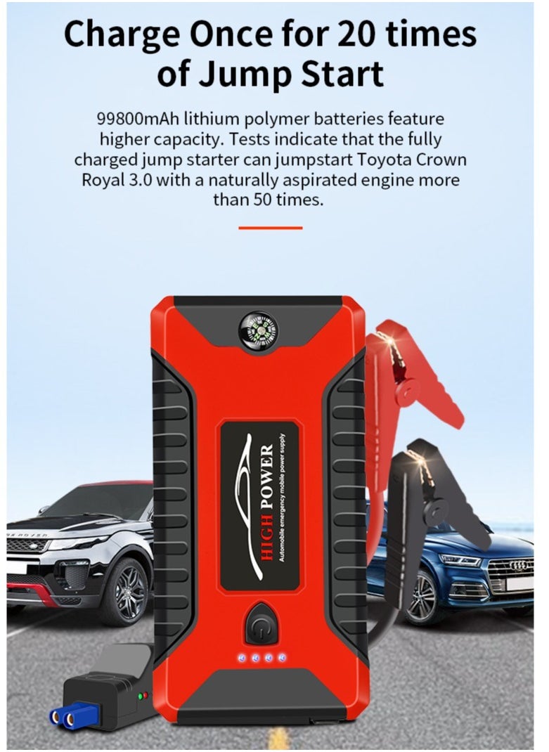 GULFLINK 99800mAh 600A Car Jump Starter, Water Resistant Jump Starter Battery Portable with USB/DC 12V/LED Light Red  - Image 4