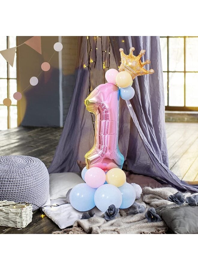 يُسلِّم مجموعة بالونات أرقام من رقائق قوس قزح مقاس 32 بوصة، خيارات من 0 إلى 9 أرقام مع بالونات لاتكس وتاج، ديكورات حفلات أعياد الميلاد للأطفال والكبار، بالونات مايلر من الألومنيوم لحفلات استقبال المولود في الذكرى السنوية - Image 5