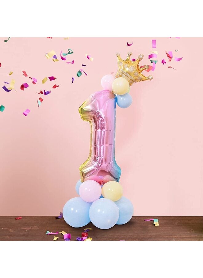 يُسلِّم مجموعة بالونات أرقام من رقائق قوس قزح مقاس 32 بوصة، خيارات من 0 إلى 9 أرقام مع بالونات لاتكس وتاج، ديكورات حفلات أعياد الميلاد للأطفال والكبار، بالونات مايلر من الألومنيوم لحفلات استقبال المولود في الذكرى السنوية - Image 4