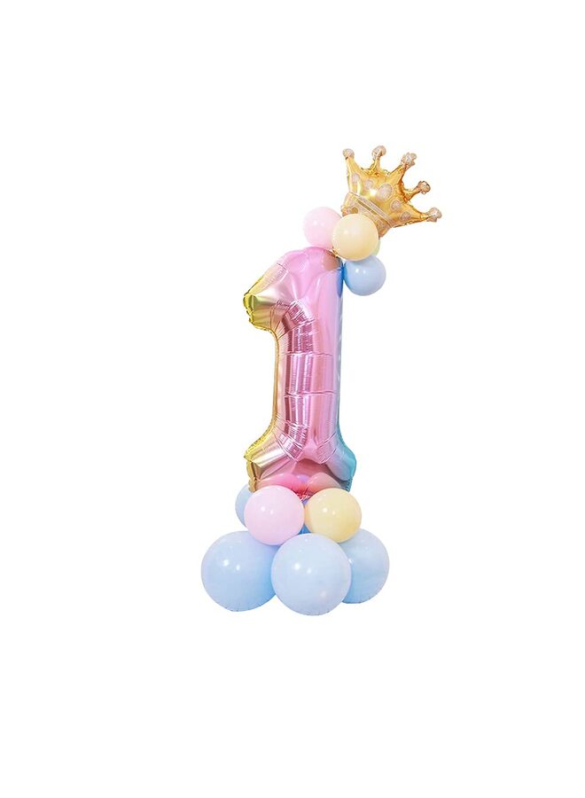 يُسلِّم مجموعة بالونات أرقام من رقائق قوس قزح مقاس 32 بوصة، خيارات من 0 إلى 9 أرقام مع بالونات لاتكس وتاج، ديكورات حفلات أعياد الميلاد للأطفال والكبار، بالونات مايلر من الألومنيوم لحفلات استقبال المولود في الذكرى السنوية - Image 1