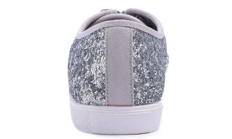 FEVERSOLE Women's Fashion Dress Sneakers Party Bling Casual Flats Embellished Shoes Silver Plimsolls Glitter Lace Size 7.5 M US - Image 4