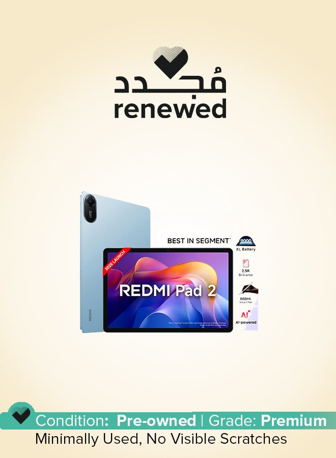 Xiaomi Renewed - Redmi Pad 2, WiFi Active Pen Support, 27.94Cm(11") Model, 2.5K Sharp & Clear Display, 4GB, 128GB, All Day & More 9000Mah Battery, AI-Enabled, Dolby Atmos, Hyperos 2, Sky Blue - Image 1