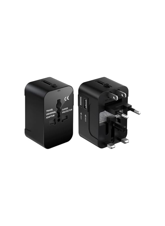 promass Universal Worldwide Travel Adapter, Portable Power Adapter Converter (Black) Worldwide AC Outlet Plugs Adapters for Europe, UK, US, AU, Asia-Black, International Adaptor USB 1 and USB 2 Ports - Image 2